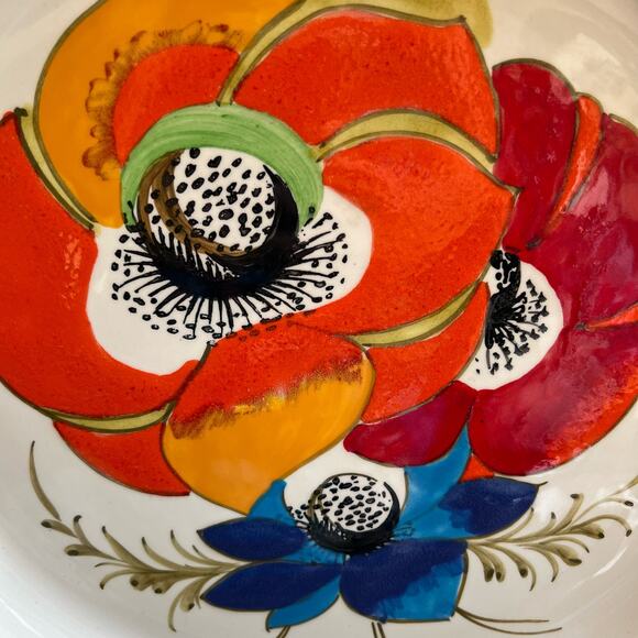 Vintage Mancieli Plate 1960s Italy orange red blue poppy - Picture 3 of 9